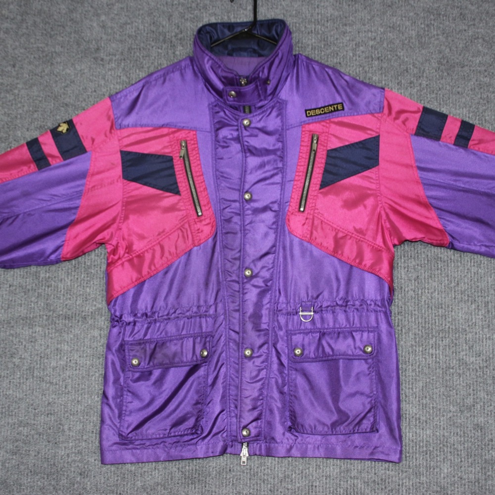 Vintage 80s Descente Ski Jacket Womens S Purple Pink Colorblock Retro Sportswear